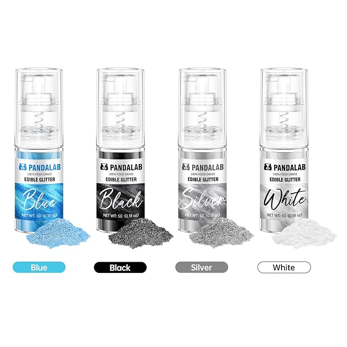 Edible Glitter Spray – Pandalab Food Grade Drink Shimmer Powder Luster Dust Spray for Cocktails Cakes Cupcakes Chocolate &amp Baking Black White Silver Blue 5g / Bottle