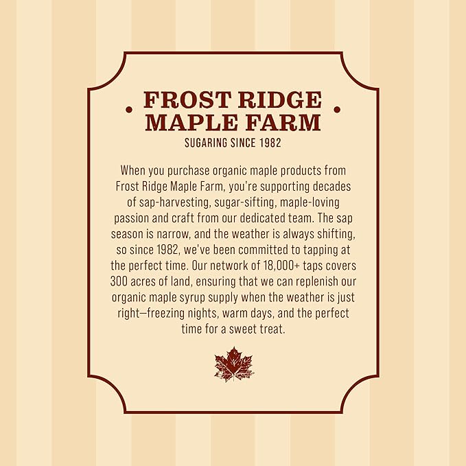 Frost Ridge Maple Farm Organic Maple Syrup Grade A Half Gallon (64 FL Oz) Medium Amber Rich
