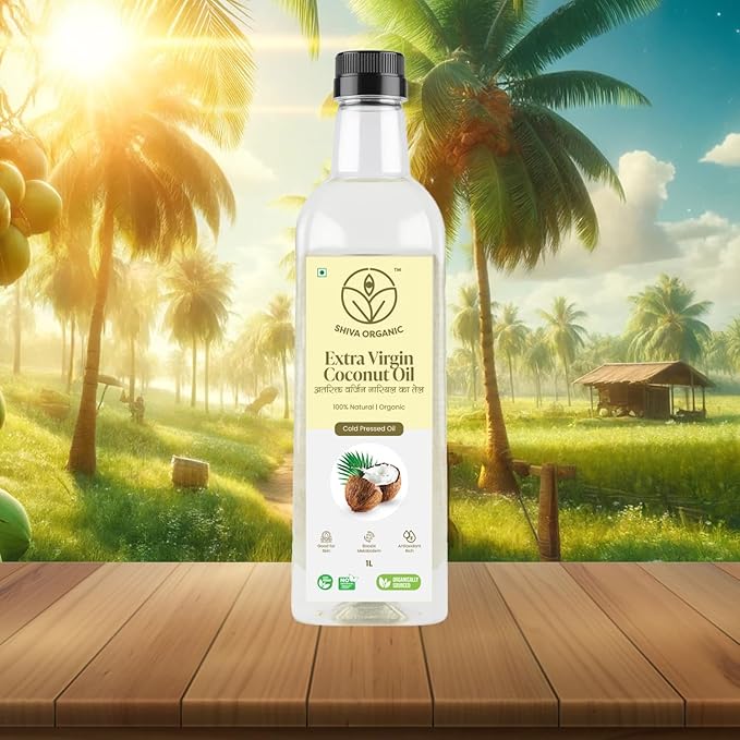 Shiva Organic Extra Virgin Coconut Oil - 100% Natural USDA Certified Organic - 1L (33.8 fl oz)) for Cooking Beauty and Holistic Wellness