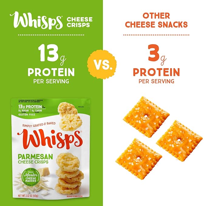 Whisps Cheese Crisps Variety Pack | Protein Chips | Healthy Snacks | Protein Snacks Gluten Free High Protein Low Carb Keto Food | Parmesan Cheddar Cheese Asiago Pepper Jack (2.12 Oz 6 Pack)