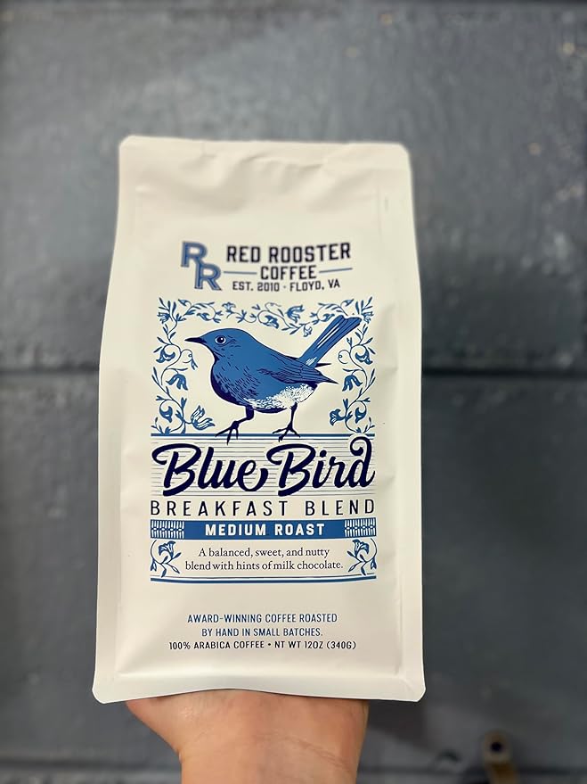 Red Rooster Coffee Blue Bird Breakfast Blend - Sweet Nutty Medium Roast Blend With Hints of Milk Chocolate - 12 oz. Whole Bean (Pack of 2)