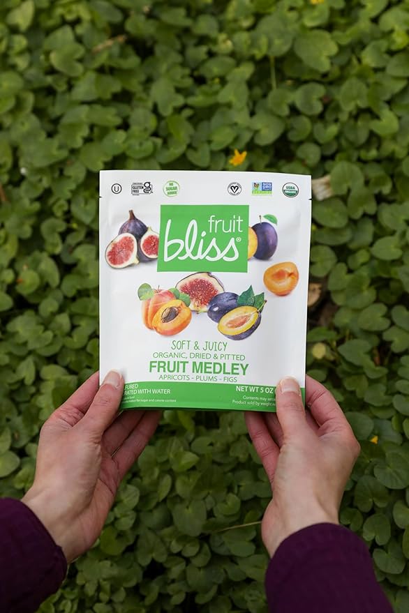 Fruit Bliss Dried Fruit Mix – Fruit Medley of Organic Dried &amp Pitted Apricots Plums &amp Figs - Organic Fruit Snacks Dried Fruit Snacks Resealable Pouches Gluten-Free Vegan Snacks (3 Pack 5o