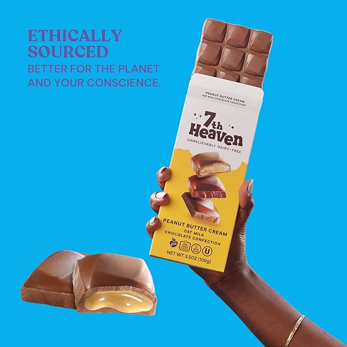 7th Heaven Vegan Oat Milk Chocolate Bars: Peanut Butter Cream - (3.5 oz - 4 Pack) Healthy Chocolate Perfect Valentines Gift For Your Loved Ones 100% Dairy Free Non GMO Kosher Parve Cruelty Free