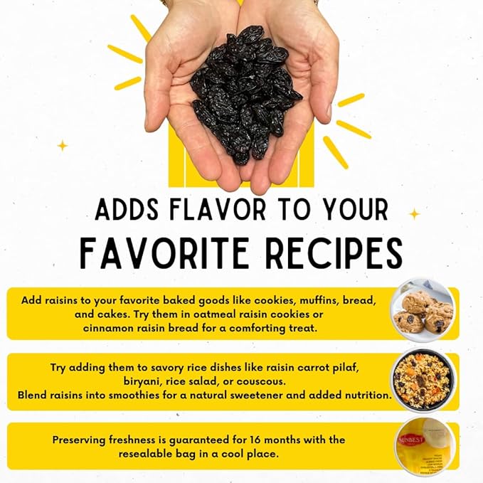 Sunbest Natural - Black Jumbo Raisins Seedless 10 lbs | Rich in Healthful Nutrients &amp Dietary Fiber | On-The-Go Snacking Toppings Baking and Cooking | Non-GMO | Vegan |Kosher| Resealable bag