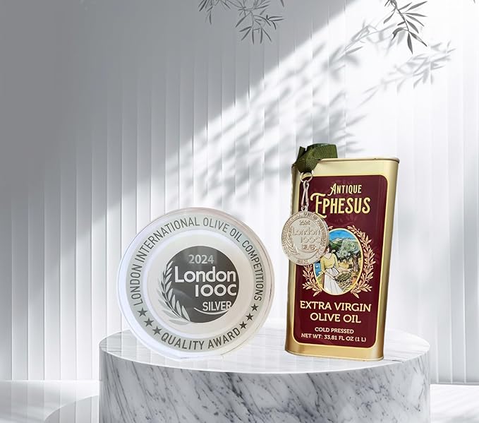 Extra Virgin Olive Oil Cold Pressed - London Award-Winning - 33.81 Fluid OunceAntique Ephesus Mediterranean Region of Ayvalik Turkey (Extra Virgin)