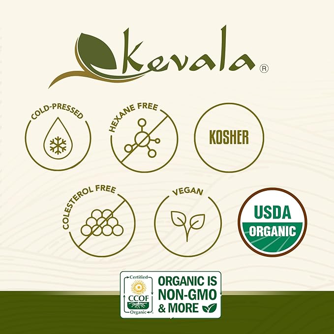Kevala Extra Virgin Organic Olive Oil - Gluten-Free and Cholesterol-Free Oil Perfect for Frying and Cooking Smooth Base for a Ranch Dressing Cold Pressed and Unrefined Bulk Size 128 oz