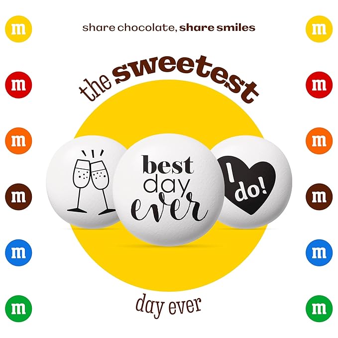 M&ampM’S WORLD Wedding Themed Milk Chocolate Candy - 5lbs Assorted Pre-designed Just Married I Do Wedding Decoration White Wedding M&ampM'S Candy