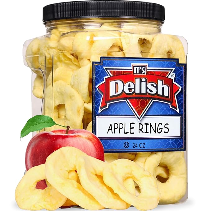 Dried Apple Rings by Its Delish 24 OZ Jumbo Container | Soft Moist Apple Rings - No Sugar Added | Unsweetened Dried Apples Slices Fruit Snacks | Vegan Kosher