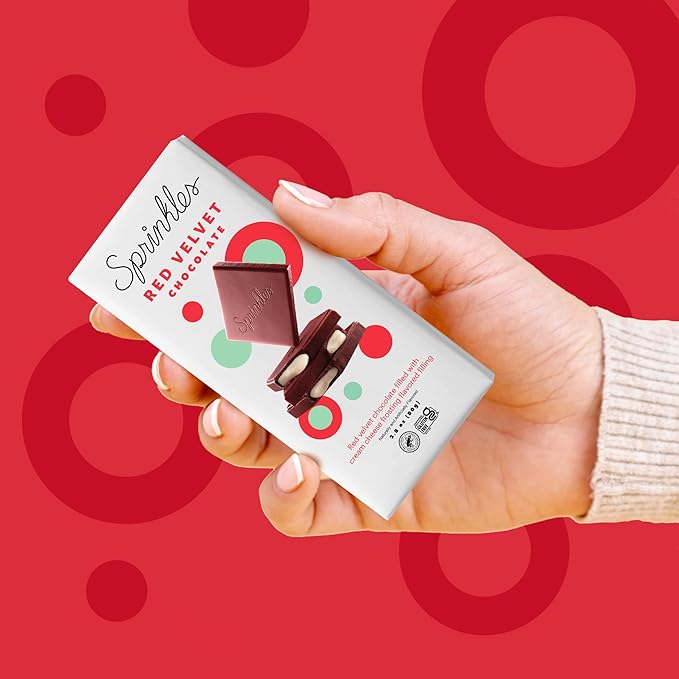Sprinkles Chocolate Bar Inspired by our Iconic Cupcake Flavors 2.8oz Bars Chocolate Snack Naturally Flavored Frosting Filled (12 Count Red Velvet)