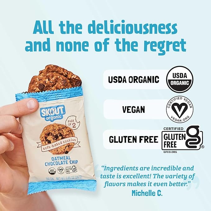 Skout Organic Oatmeal Chocolate Soft Baked Cookies (3 Pack) | Soft Baked Cookies | Plant-Based | Vegan | Gluten Dairy &amp Soy Free
