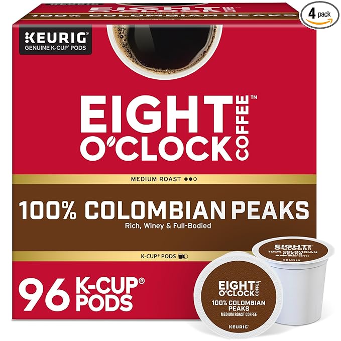 Eight O'Clock Coffee Colombian Peaks Single-Serve Keurig K-Cup Pods Medium Roast Coffee Pods 96 Count