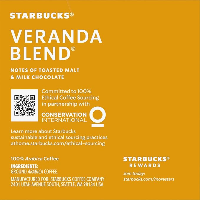 Starbucks Coffee K-Cup Pods Veranda Blend Coffee Blonde Roast 100% Arabica Coffee Keurig Genuine K-Cup Pods 10 CT K-Cup Pods Per Box (Pack of 6 Boxes)