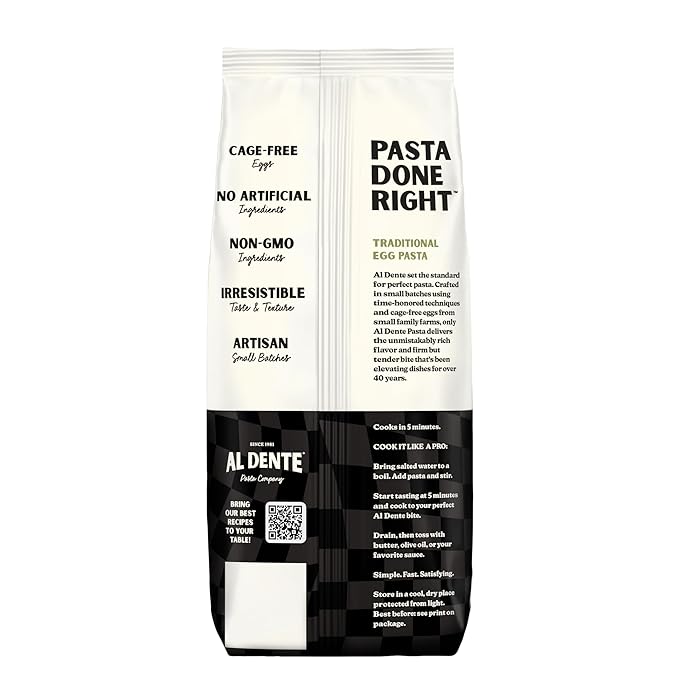 Al Dente Golden Egg Pappardelle – All-Natural Hand-Crafted Egg Pasta. Traditional Pasta Noodles Made with Cage-Free Eggs and Semolina. Great for Pastas Soups Stews. 12oz Bags (Pack of 6)