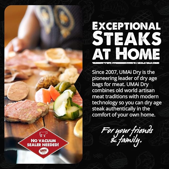 UMAi Dry Aging Bag for Steaks Pack of 3 Dry Age Bags for Meat Brisket or Bone-In up to 14-20 lbs Home Steak Ager Refrigerator Bags No Vacuum Sealer Needed Tender Aged Beef in 28-45 Days