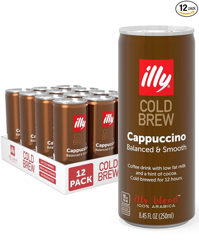 illy Ready To Drink Cappuccino Cold Brew Coffee Cans 100% Arabica Premium Italian Coffee 8.45oz 12 Pack