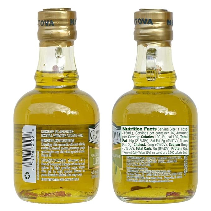 Mantova Grand’Aroma Lemon Flavored Extra Virgin Olive Oil made in Italy cold-pressed 100% natural heart-healthy cooking oil perfect for salad dressing pasta garlic bread meats or pan frying 8