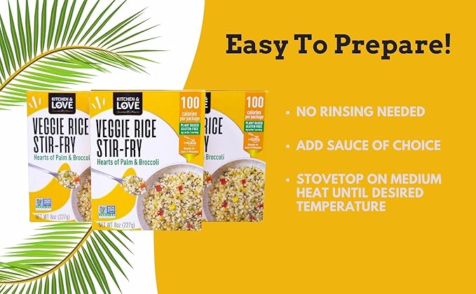 Kitchen &amp Love Hearts of Palm Veggie Rice Stir Fry Low Carb Low Calories Plant Based Non GMO Gluten Free Rice Alternative Vegan Easy to Prepare Quick Meal 8 Oz (Pack of 6)