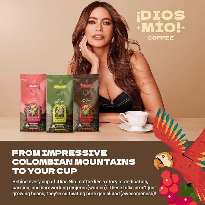 Dios Mio Coffee by Sofia Vergara Dark Roast Whole Bean Premium Colombian Coffee 12 Ounce Bag (Pack of 3)