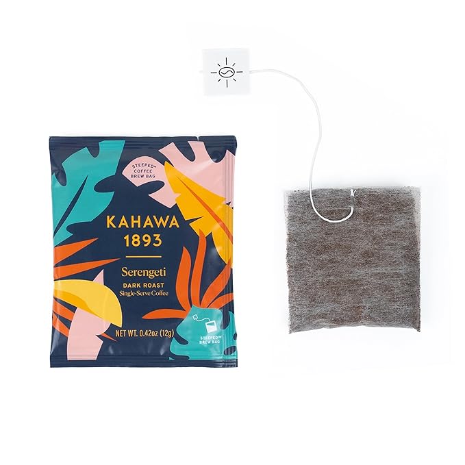 Kahawa 1893 Coffee Tea Bags Dark Roast Serengeti Blend 12 Single Serve Packs - As Seen on Shark Tank Low Acid High Antioxidants Naturally Sweet Organically Grown Ethically &amp Sustainably Sourc