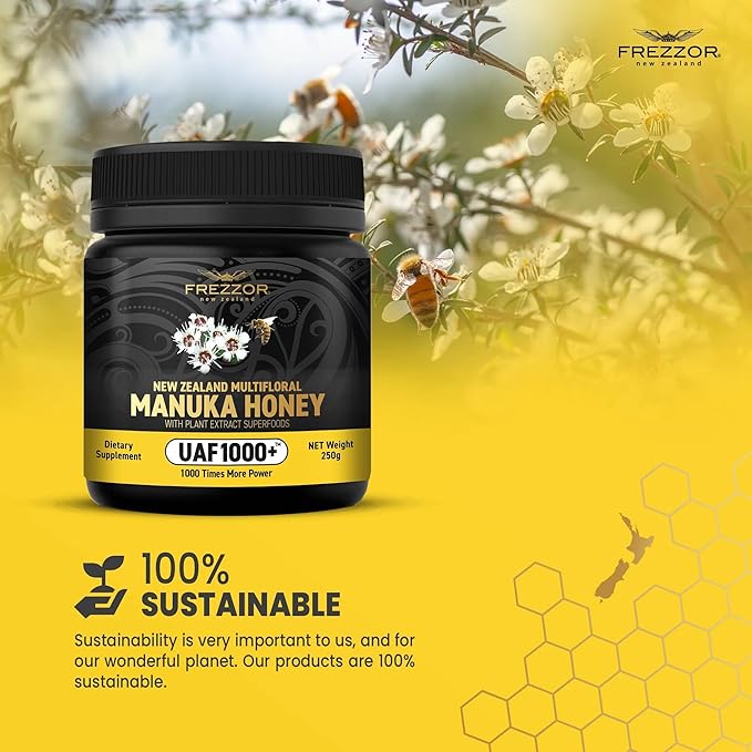 FREZZOR Premium Raw Multifloral Manuka Honey New Zealand with UAF1000+ Super Antioxidant 1000x More Power Best Support for Everyday Wellness Probiotic Antioxidant Superfood 6 Jars (52.8oz/1500g)