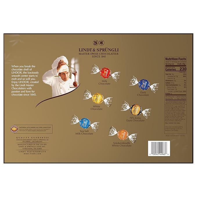 Lindt LINDOR Holiday Deluxe Assorted Chocolate Candy Truffles Gift Box 15.2 oz.