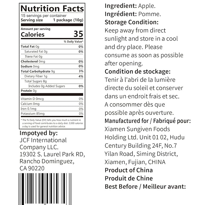 ONETANG Freeze-Dried Fruit Apple Chips 10 Pack Single-Serve Pack Non GMO Kosher No Add Sugar Gluten free Vegan Holiday Gifts Healthy Snack 0.35 Ounce
