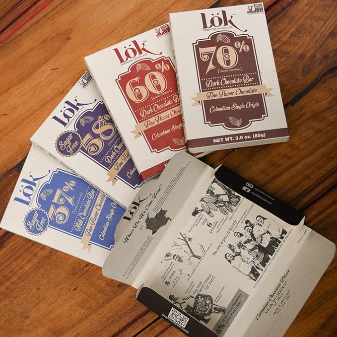 Lok Dark Chocolate Bar 60% Cacao | Fair Trade Non GMO Kosher Gluten Free Vegan Bean-to-Bar Paleo Ethically Sourced Lök | 3.0 Ounce 12 Pack