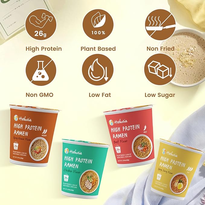 Hethstia High-Protein Ramen Cup Variety &amp Konjac Shirataki Noodle Soup Cups 14 Pack Plant-Based Low Sugar Low Fat Vegan Ready-to-Eat Meals
