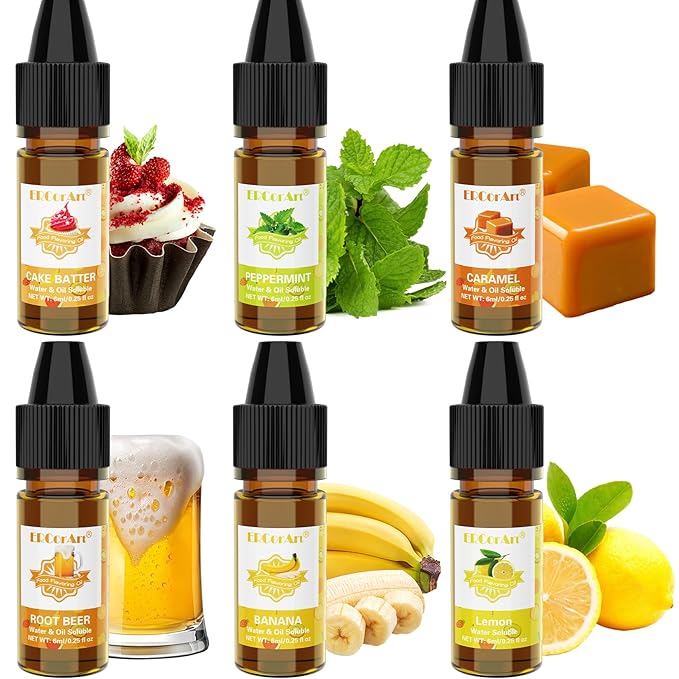 Food Flavoring Oil - Concentrated Candy Flavors 6 Liquid Lip Gloss Flavoring Oil Cake Batter Lemon Root Beer Flavor Oil for Baking Cooking Slime Making Drinks Water &amp Oil Soluble - 0.25 Fl O