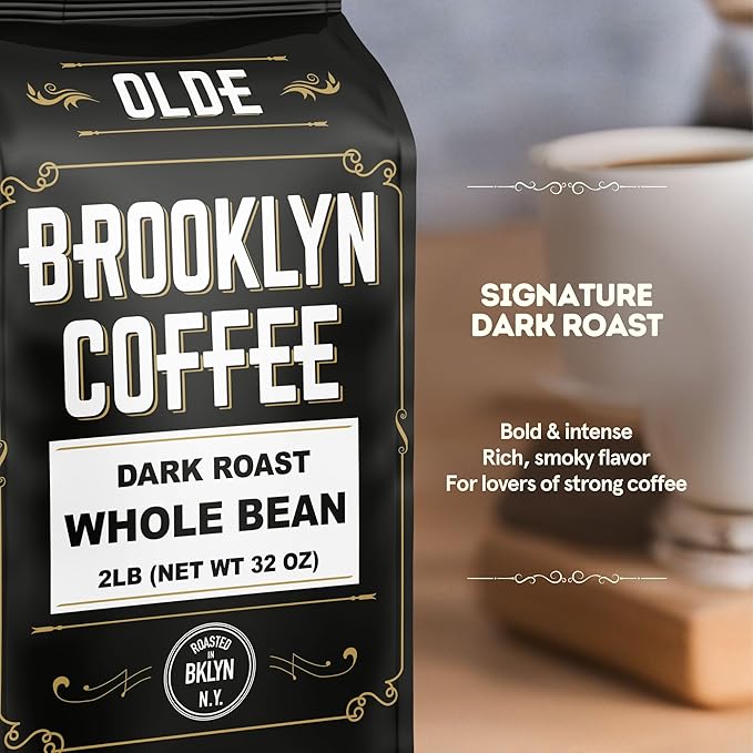 BROOKLYN COFFEE Whole Bean Classic Dark Roast (2lb) Bold Smooth Taste Intense Aroma - Fresh Bulk Coffee Beans Roasted Weekly in NYC