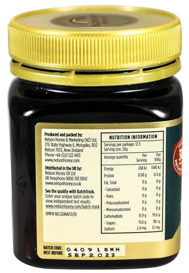 Nelson Honey Natural Manuka Honey 200+MG Factor 250g (.55lbs) Genuine New Zealand non-GMO - BPA Free Jar - 100% guaranteed (Ability to easily access test results by using the Jar Batch code
