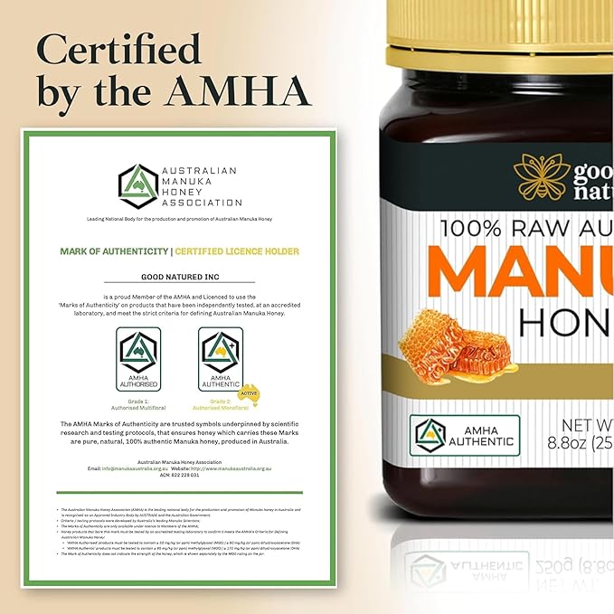Good Natured Manuka Honey (MGO 850+) - High Grade Raw Manuka Honey Medical Grade Non-GMO Lab-Tested &amp AMHA Certified BPA-free 8.8 oz