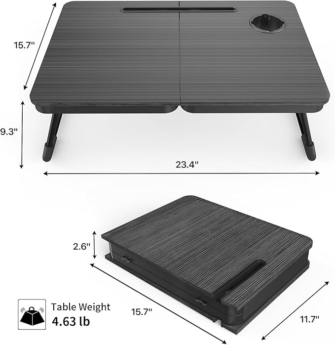BUYIFY Foldable Laptop Bed Desk for Couch Sofa - Large Lap Desk Tray Table with Cup Holder and Tablet Slot - Portable Notebook Stand for Eating Writing Studying and WFH -NEW-006