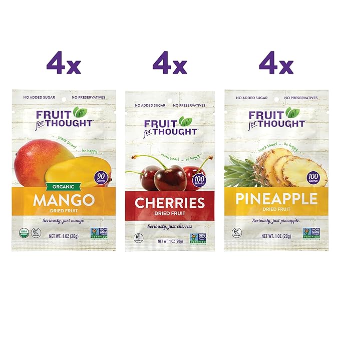 Fruit For Thought Healthy Non-GMO Dried Fruit Snacks Variety Pack 1 Ounce (12 Pack)