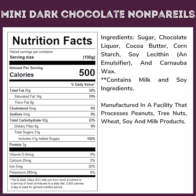 Chocolate Nonpareils - 1.25 Lb (20 Oz) Tub (Mini Dark Nonpareils)