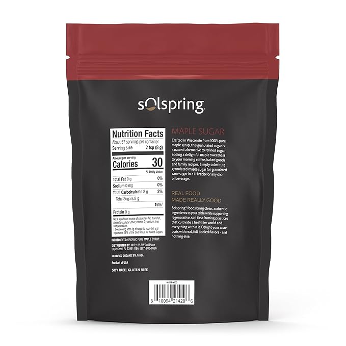 Solspring Organic Maple Sugar 16 oz Granuated Made in U.S.A Sugar Alternative Certified USDA Organic Dr. Mercola
