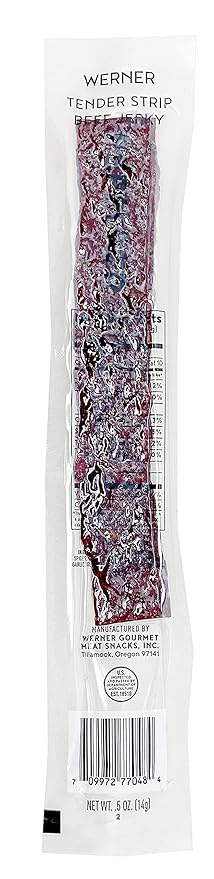 Werner Tender Beef Jerky Strips - Pack of 18 Individually Wrapped Beef Jerky Strips - Made in the USA (Peppered)