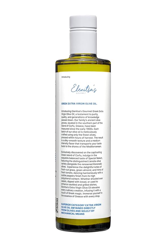Elenitsa's Special Select Greek Gourmet Extra Virgin Olive Oil - Perfect for Sauteing Grilling Salad Dressings and Cooking - Cold-Pressed Lianolia &amp Koroneiki Olives Rich in Polyphenols