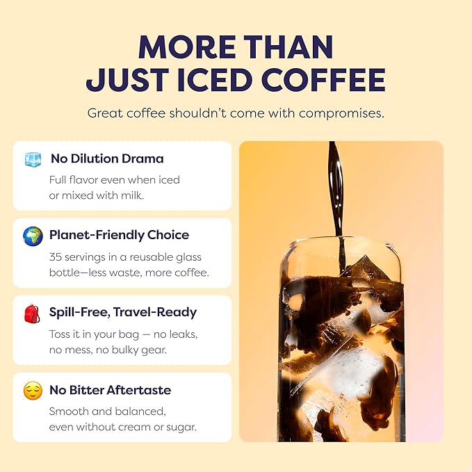 Coffee Concentrate - Cold Brew Coffee Perfect for Hot or Iced Instant Coffees Hot Drinks Cold Brew Concentrate 35 Servings - Original Decaf