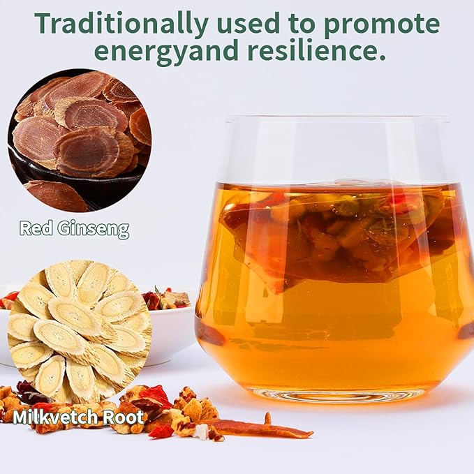 Red Ginseng Eight Treasure TeaAstragalus Rose Tea Red Ginseng &amp Rose Herbal Tea Blendwith Rose Goji BerryAstragalus -ForNatural Vitality &ampMen and women are suitable for drinking Glowing S