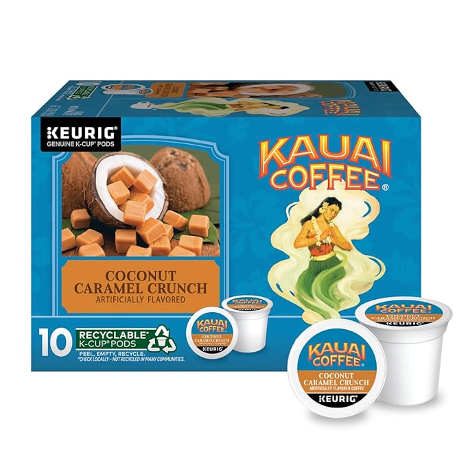 Kauai Coffee Coconut Caramel Crunch Flavor - Compatible with K-Cup Brewers 10 CT (Pack of 4)