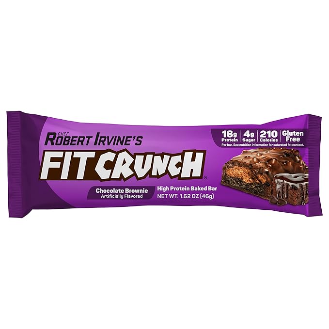 FITCRUNCH Snack Size Protein Bars 6-Layer Baked Bar 4g of Sugar Gluten Free &amp Soft Cake Core (9 Bars Chocolate Brownie)