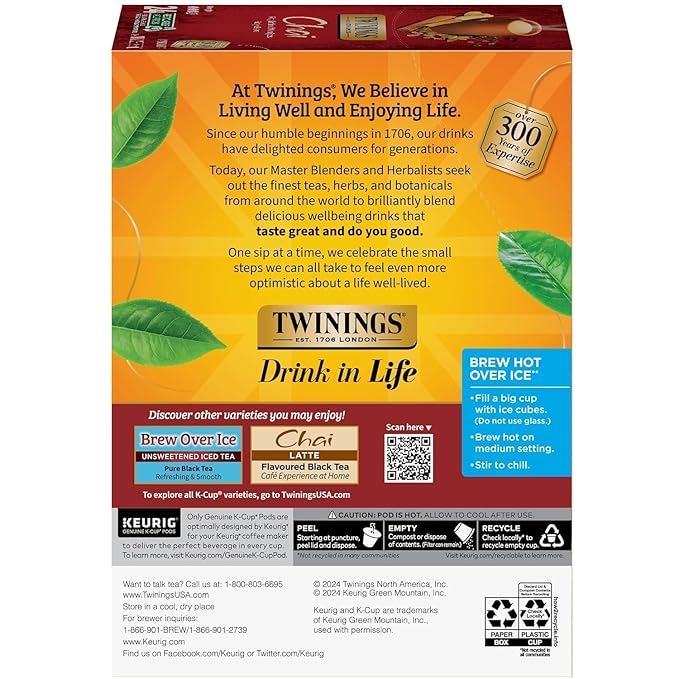 Twinings Chai Black Tea K-Cup Pods for Keurig 24 Count (Pack of 2) Naturally Sweet and Savoury Spice Flavours Caffeinated Enjoy Hot or Iced