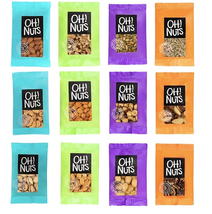 Oh! Nuts Mix Roasted Salted Individual Nut Snacks for On-the-Go - 12 Convenient Nut Snacks for School - Bulk Nuts Variety - Individual Packs (1.5 oz Each)