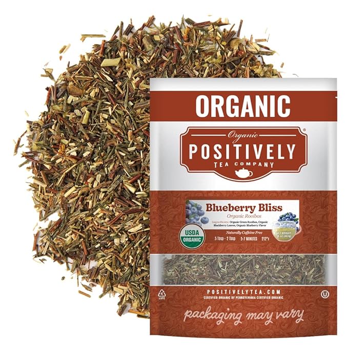 Organic Positively Tea Company Blueberry Bliss Rooibos Tea Loose Leaf 16 Ounce