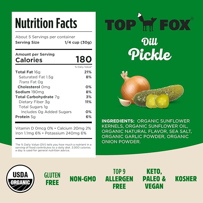Top Fox Snacks Dill Pickle Sunflower Seeds To Eat (5.5 oz Pack of 6) – Keto Friendly Snacks Allergen Free Snacks Gluten Free Snacks Protein Snacks Keto Snacks Paleo &amp Vegan - Organic