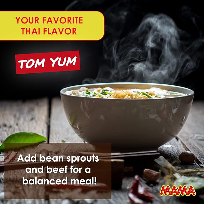 MAMA Noodles Creamy Shrimp Tom Yum Instant Spicy Noodles w/Delicious Thai Flavors Hot &amp Spicy w/Creamy Shrimp Tom Yum Soup Base No Trans Fat w/Fewer Calories Than Deep Fried Noodles 30 Pack