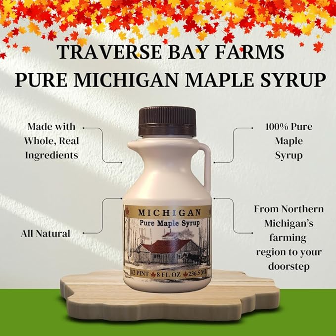 Traverse Bay Farms 100% Pure Maple Syrup – 4 Bottles – Grade A Amber Rich Taste – Small Batch Gluten-Free All Natural Made in Michigan – Value Pack (4 Bottles w/Book)