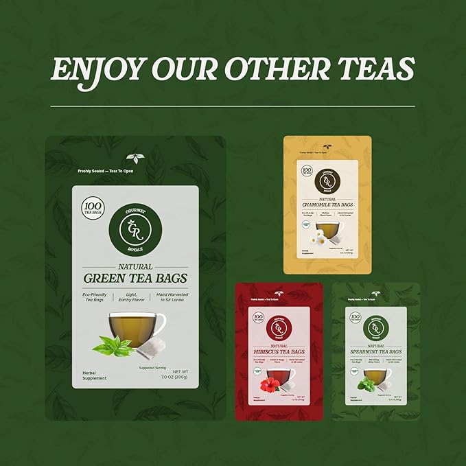 Gourmet Royale Green Tea Bags 100 Count Sustainable Tea Bags Caffeinated Resealable Pouch Pure &amp Natural Grown in Sri Lanka (Pack of 1)