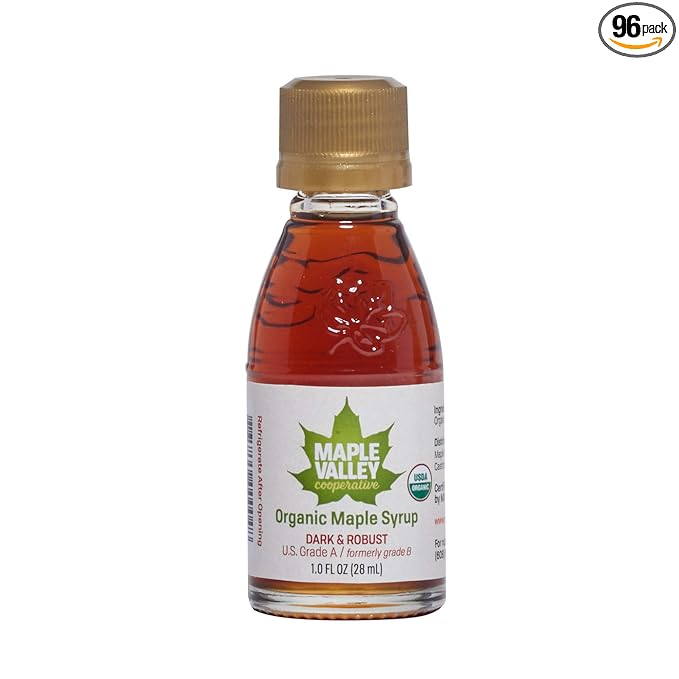 Maple Valley Organic Maple Syrup Grade A Dark and Robust 1 oz Nips x 96 Wedding Favors/Party Favors/Stocking Stuffers/Travel Size/Gifts